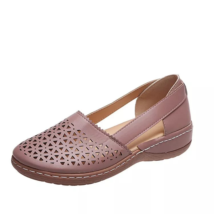 Sandales compensées orthopédiques évidées en PU de style vintage pour femme