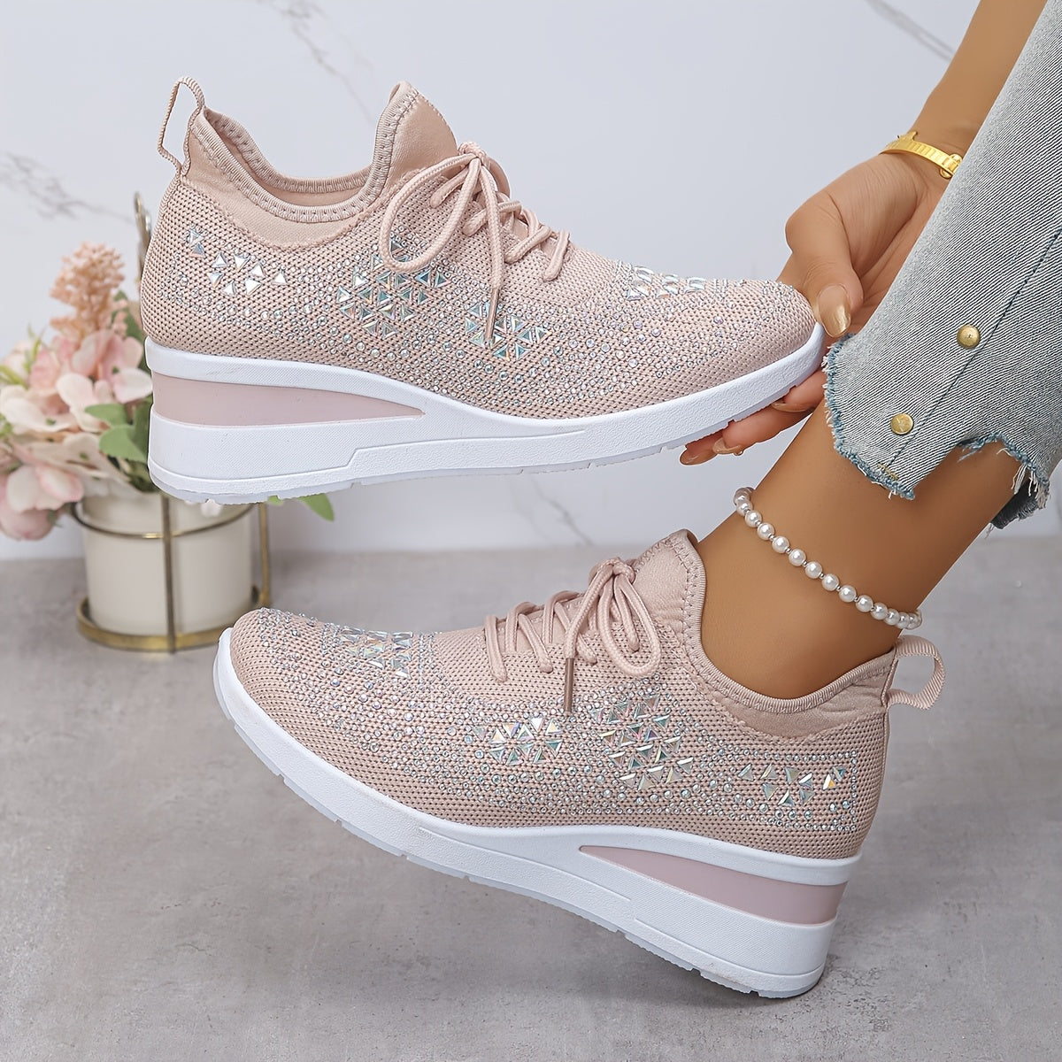 🔥Dernière Journée Promotion 70% de Réduction - Baskets Orthopédiques Décontractées et Respirantes pour Femmes Ornées de Strass