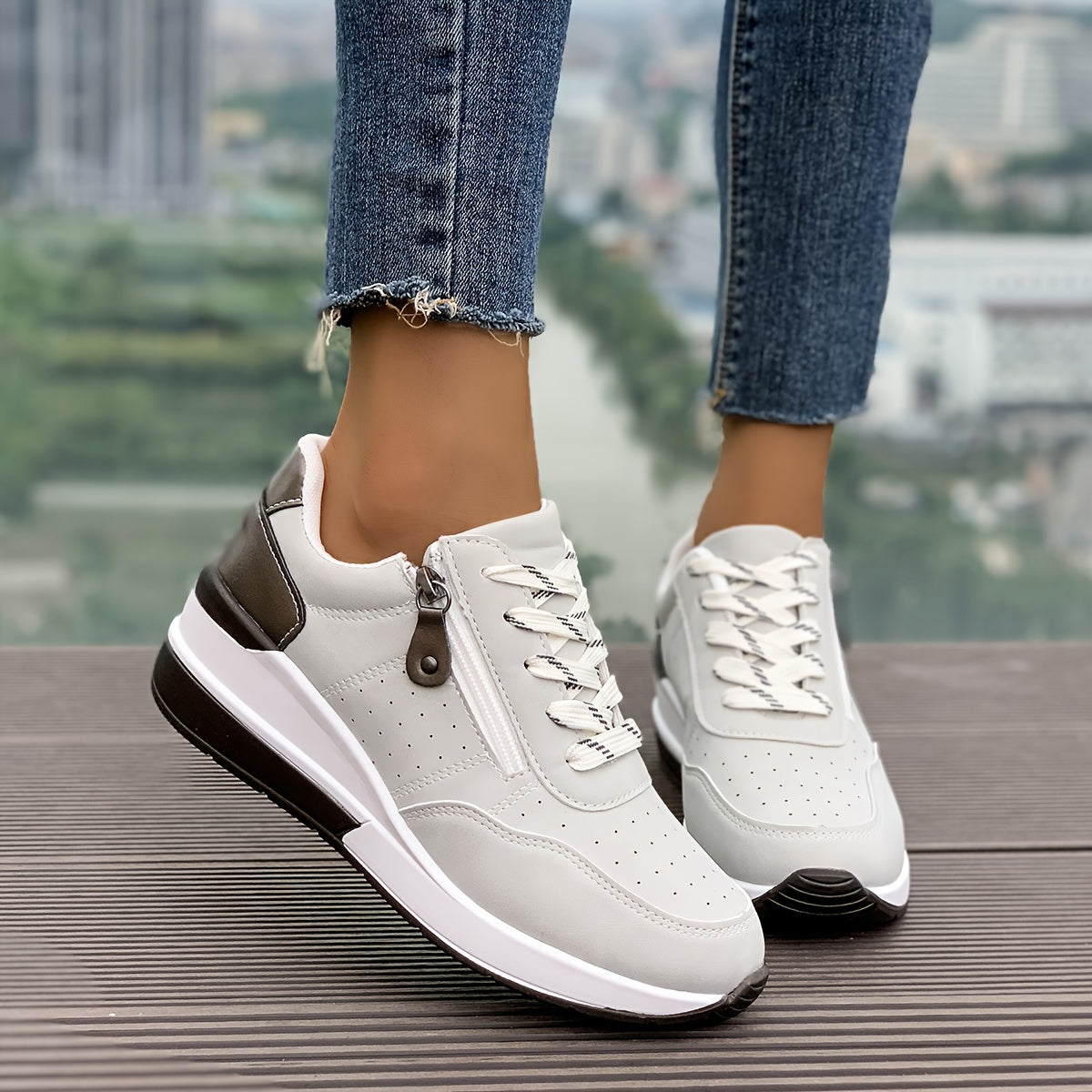 🔥Dernière promotion : 60 % de réduction – Baskets orthopédiques confortables pour femme, à semelle épaisse et fermeture éclair latérale