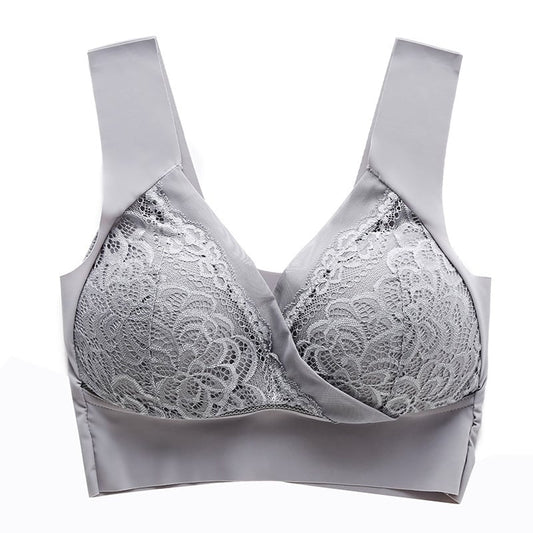 Gris - Soutien-gorge en dentelle sans armatures ultra élastique grand confort grande taille