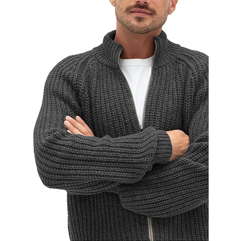 Cardigan zippé à col roulé uni pour homme