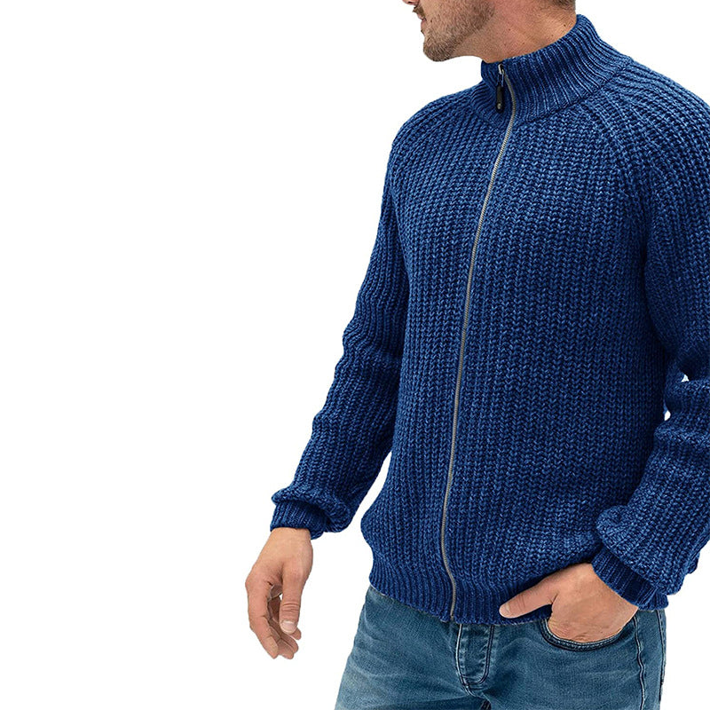 Cardigan zippé à col roulé uni pour homme