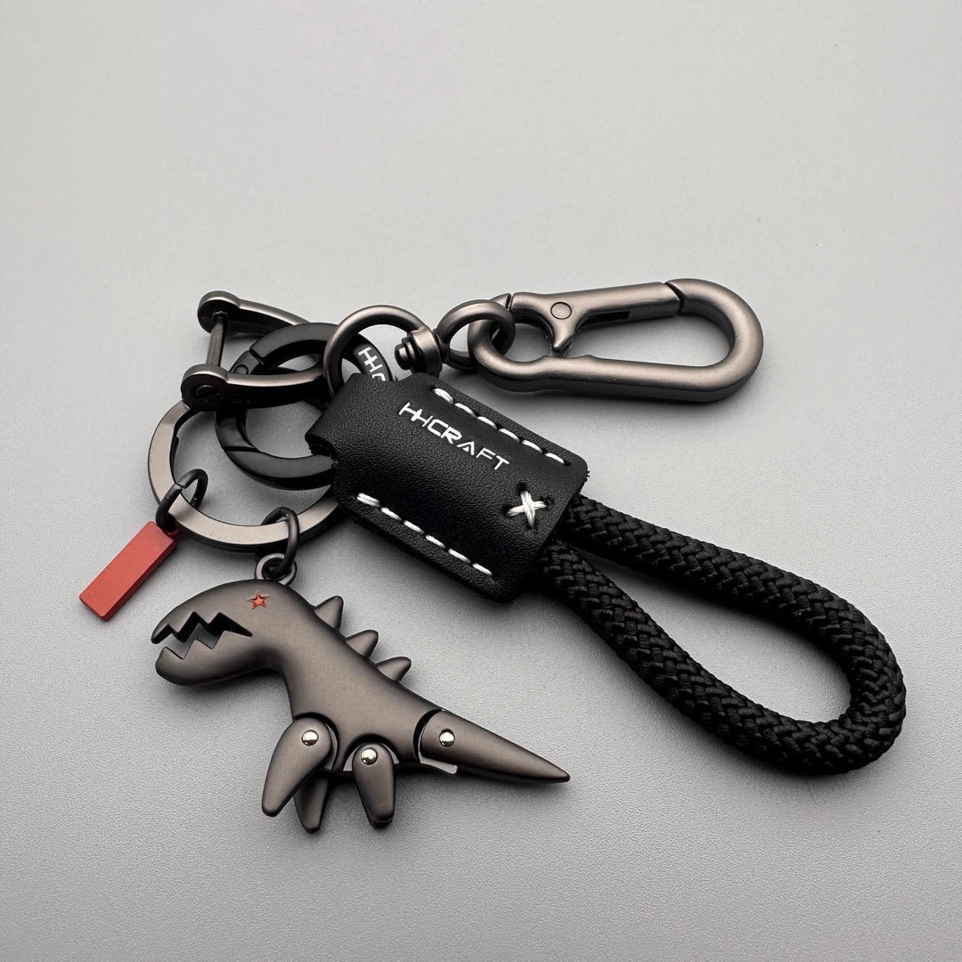 Aluminum Alloy Dinosaur Charm Paired with a Hand-woven Bracelet
